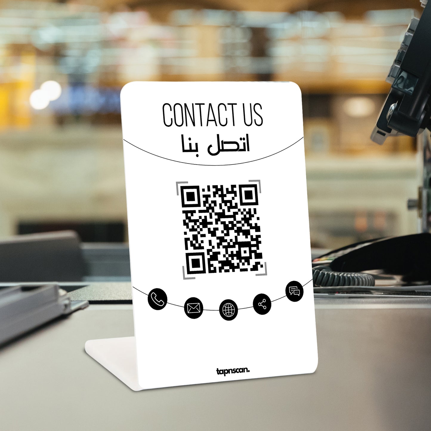 Contact Us QR Stand – Smart Contactless Display for Retail & Offices