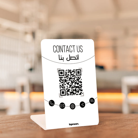 Contact Us QR Stand – Smart Contactless Display for Retail & Offices